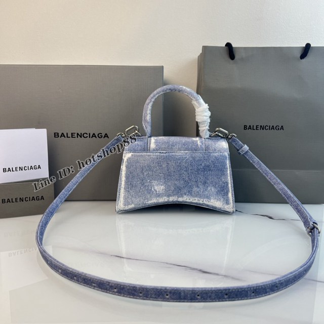 Balenciaga專櫃爆款 巴黎世家牛仔藍Hourglass牛皮牛仔印花沙漏包 fyj2024